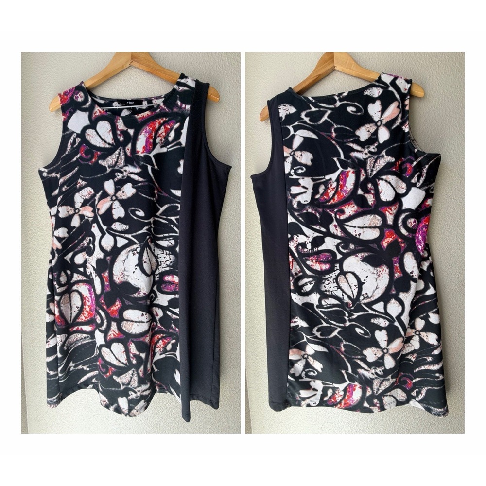 X-Two Red Graphic Abstract Floral Shift Dress Tunic Top Womens Plus Size 14 L XL